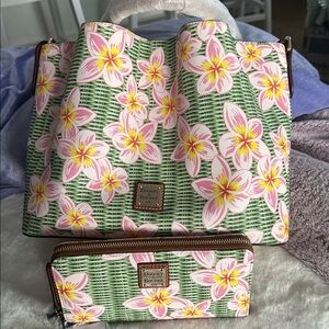 Dooney & Bourke Plumeria Brenna Floral Tote & Zip Around Wristlet Wallet Clutch